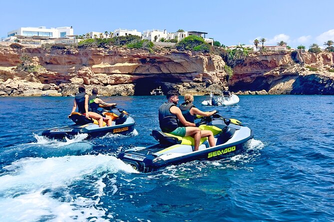 Private jet ski excursion Ibiza San Antonio Es Vedrà - Cala Bassa begins the beach-hopping route